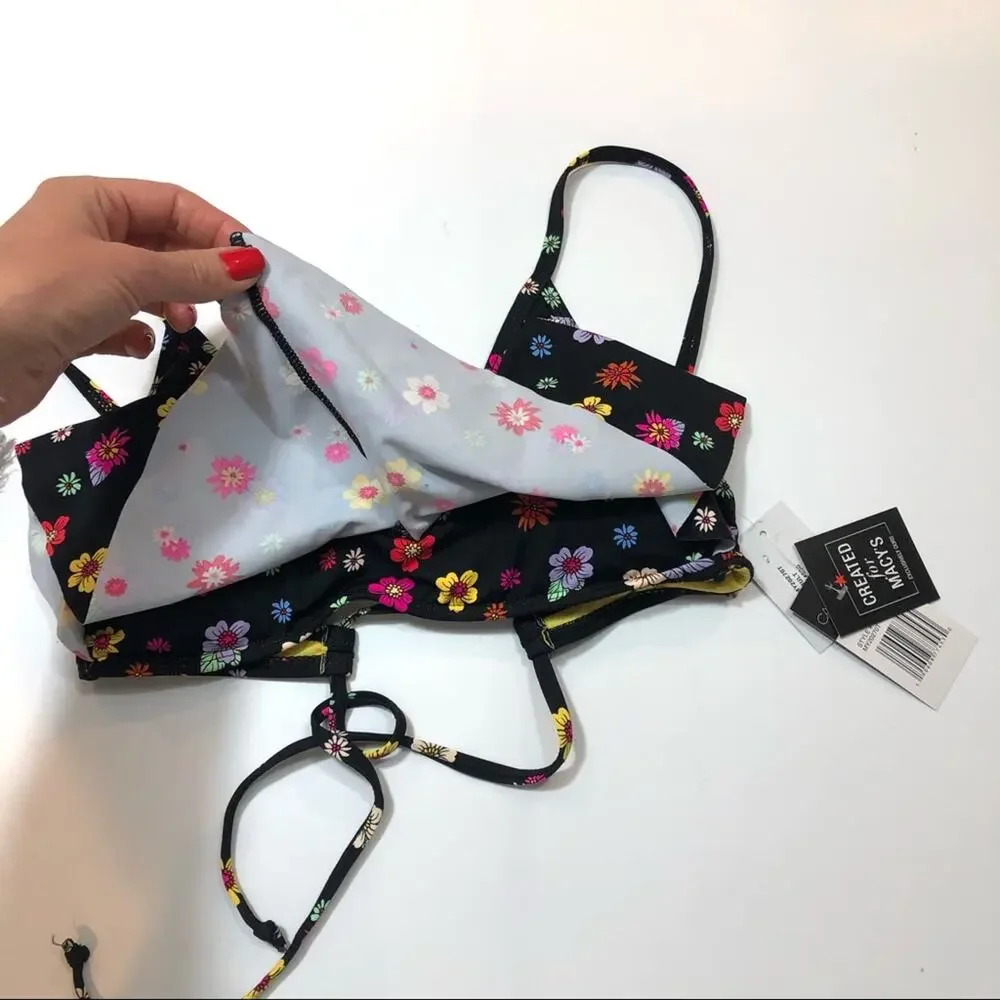 California Waves Floral Flounce Bikini Swim Top